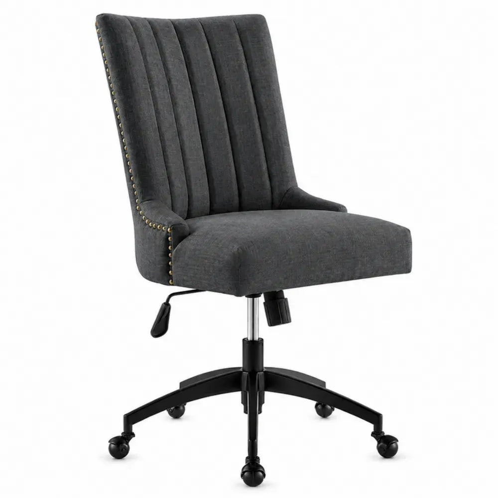 Bürostuhl höhenverstellbar drehbar mit Rollen 56 x 62 x 98-108 cm Polyestergewebe dunkelgrau schwarz messingfarben silberfarben
