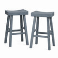 Barhocker 2er Set mit Sattelsitz 42 x 35 x 66 cm Gummibaumholz rechteckig blaugrau schwarz