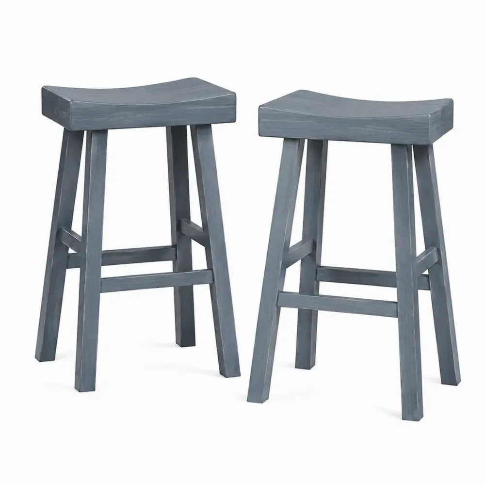 Barhocker 2er Set mit Sattelsitz 42 x 35 x 66 cm Gummibaumholz rechteckig blaugrau schwarz
