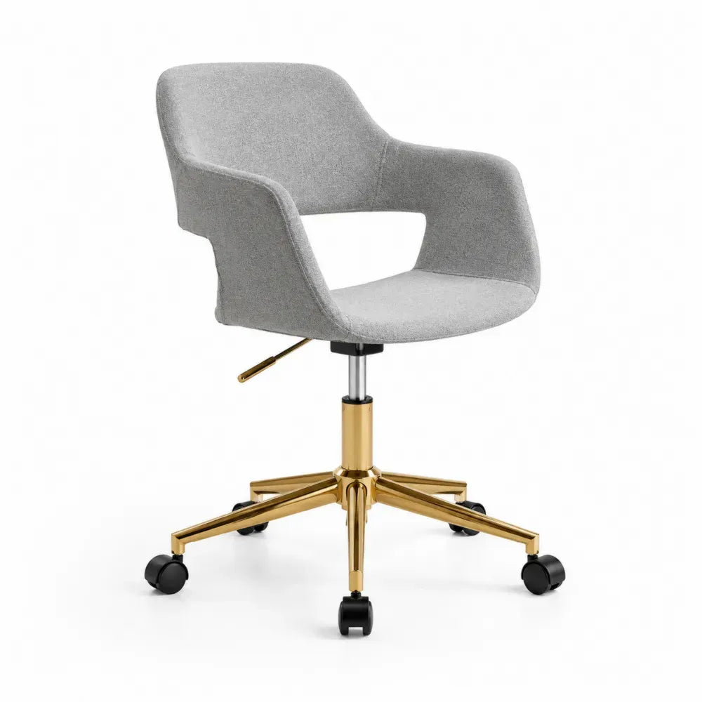 Bürostuhl Drehstuhl mit Armlehnen und Rollen Polyestergewebe Stahl Grau Goldfarben Schwarz 60 x 60 x 78-88 cm