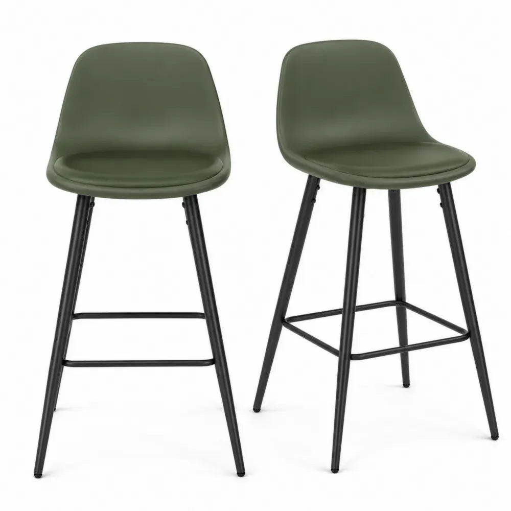 Barhocker 2er Set 47 x 49 x 100 cm Polypropylen PU Kunstleder Stahl abgerundete Sitzschale grün schwarz