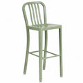 Barhocker mit Rückenlehne 43 x 49 x 112 cm pulverbeschichteter Stahl quadratischer Sitz salbeigrün silber