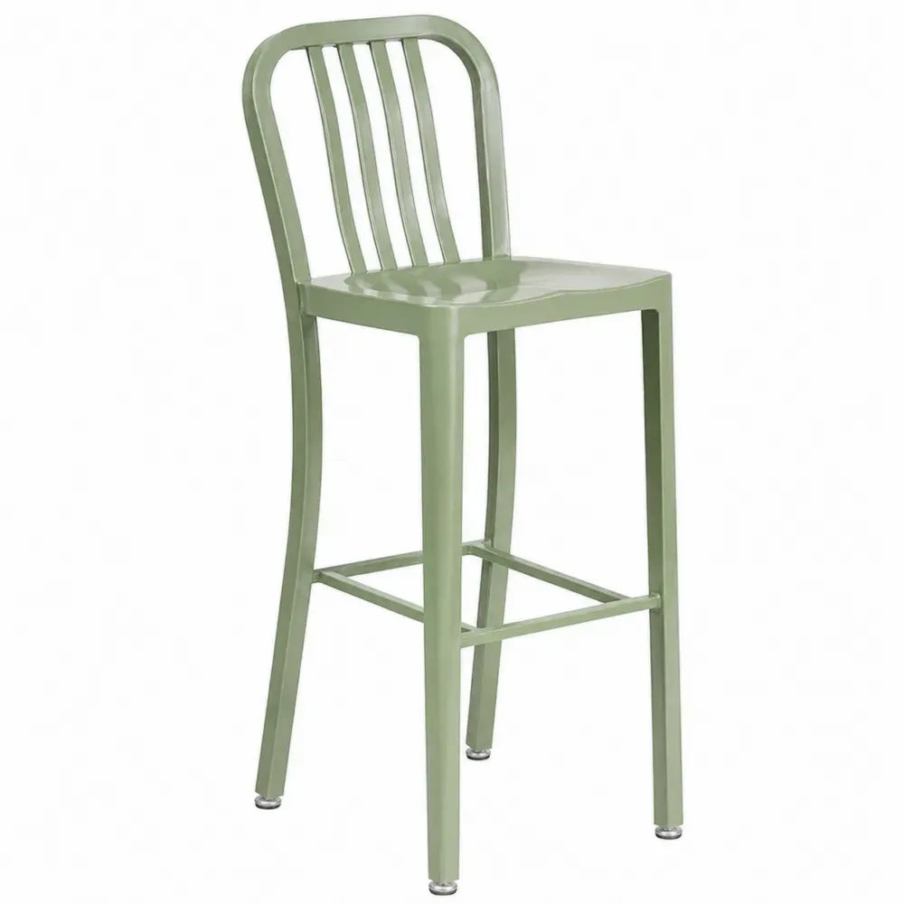 Barhocker mit Rückenlehne 43 x 49 x 112 cm pulverbeschichteter Stahl quadratischer Sitz salbeigrün silber