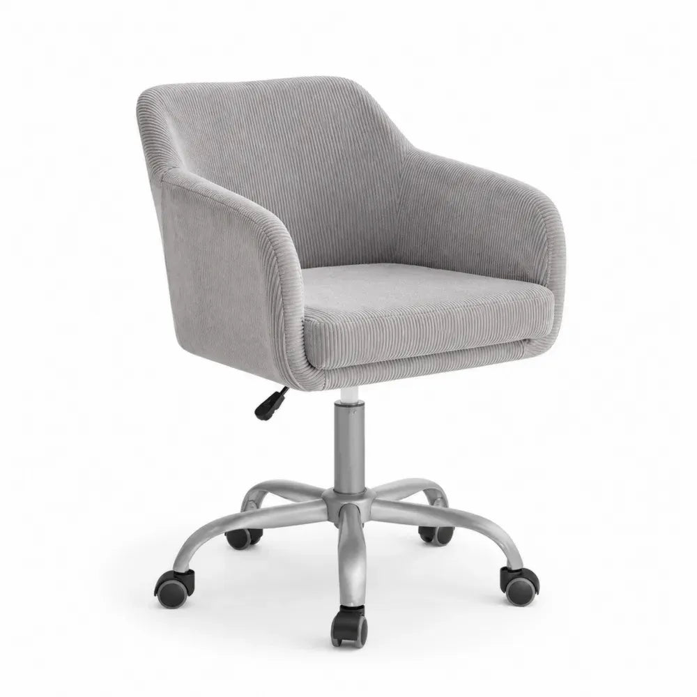 Bürostuhl Drehstuhl höhenverstellbar mit Armlehnen und Rollen 58 x 60 x 80-92 cm Polyester Cordstoff Stahl Schalenform hellgrau silberfarben schwarz