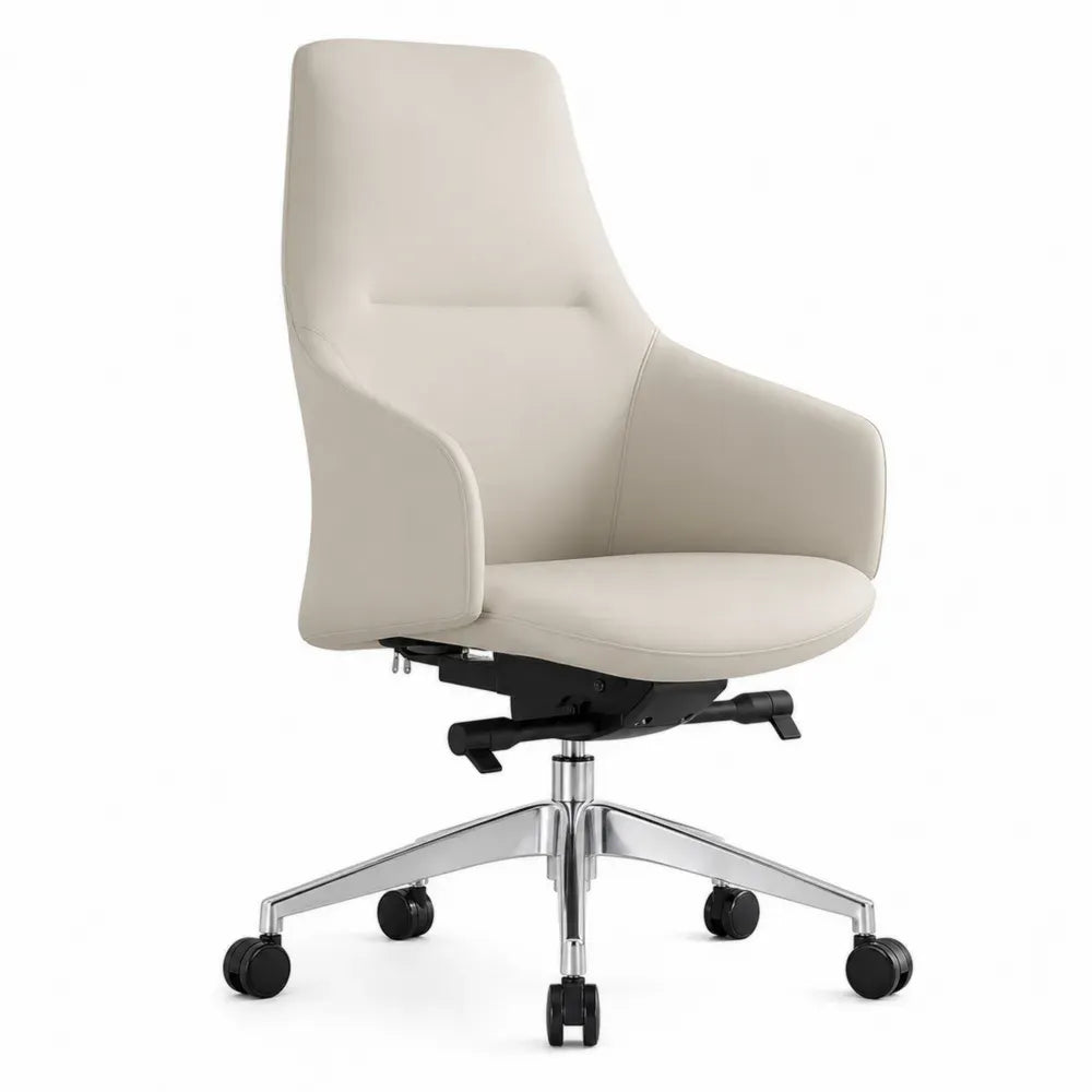 Bürostuhl höhenverstellbar drehbar mit Armlehnen Rollen PU Kunstleder Aluminiumfuß Cremeweiß Chromfarben 65 x 68 x 112-122 cm