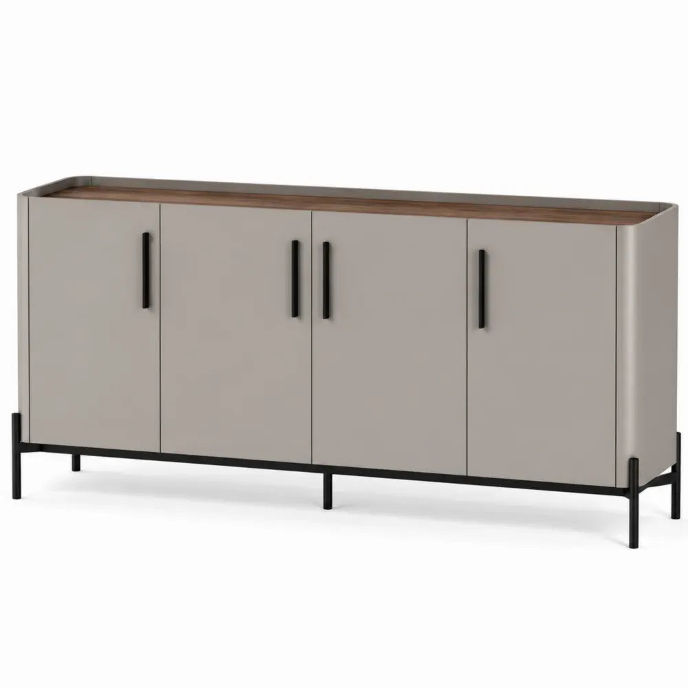 Sideboard Kommode mit 4 Türen 160 x 40 x 80 cm MDF Spanplatte Stahlgestell rechteckig greige braun schwarz