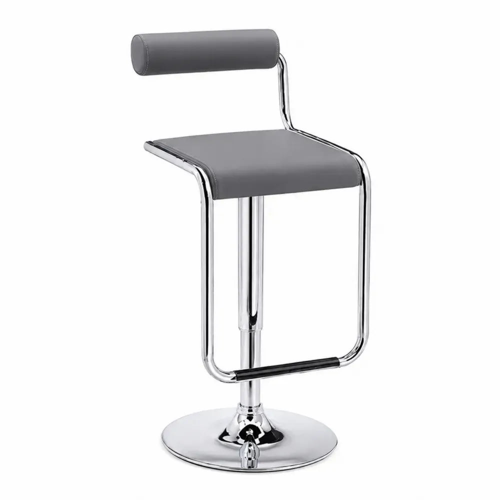 Barhocker höhenverstellbar drehbar mit Rückenrolle PU-Kunstleder verchromter Stahl rund Grau Silber Schwarz 44 x 48 x 84 bis 105 cm