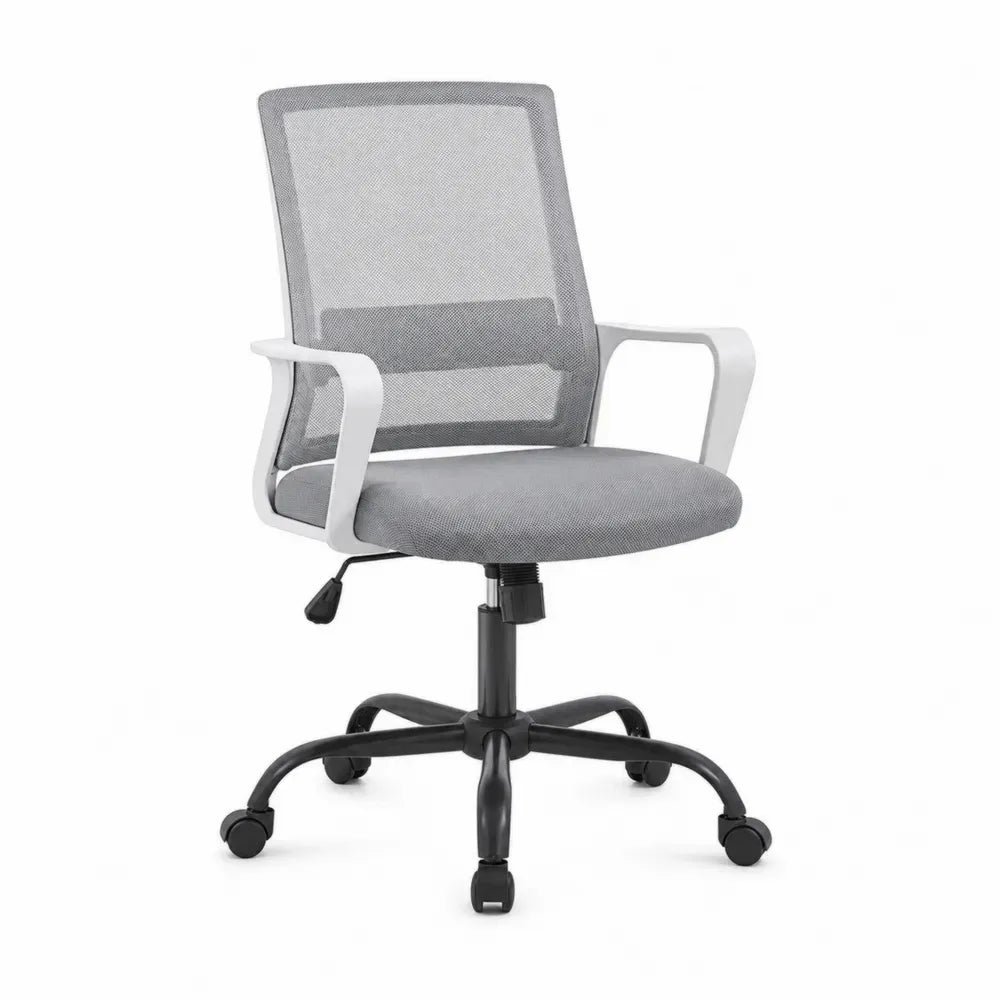 Bürostuhl höhenverstellbar drehbar mit Armlehnen Netzrücken Polyesterpolsterung Grau Weiß Schwarz 58 x 60 x 90-100 cm