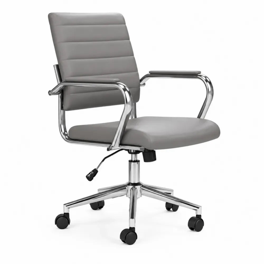 Bürostuhl höhenverstellbar drehbar mit Armlehnen 56 x 60 x 91 bis 101 cm PU Kunstleder verchromter Stahl grau chromfarben schwarz