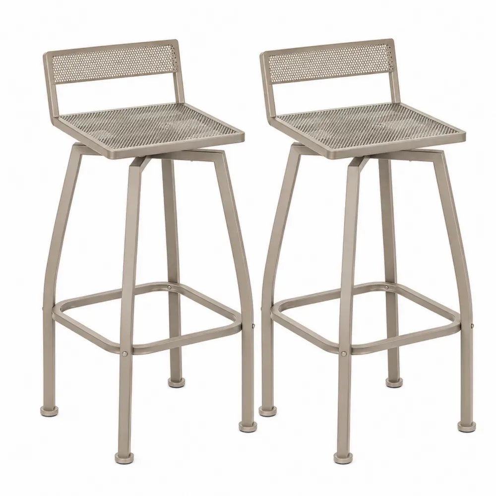 Barhocker 2er Set mit Rückenlehne perforierter Stahlsitz Stahlgestell Taupe 45 x 48 x 103 cm