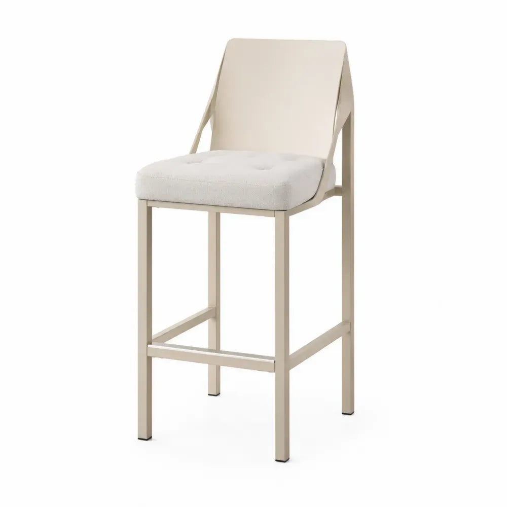 Barhocker mit Rückenlehne Polstersitz 47 x 52 x 109 cm Polyestergewebe pulverbeschichteter Stahl quadratischer Sitz beige cremeweiß