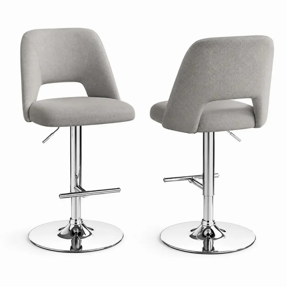 Barhocker 2er Set mit Rückenlehne höhenverstellbar 47 x 50 x 86 bis 106 cm Polyestergewebe verchromter Stahl grau silber