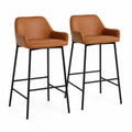 Barhocker 2er Set mit Armlehnen PU-Kunstleder Polstersitz Stahlgestell Cognacbraun Schwarz 55 x 53 x 102 cm