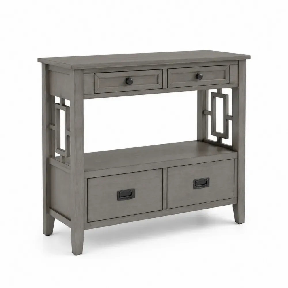 Sideboard Konsolentisch mit 4 Schubladen 110 x 35 x 85 cm MDF Tannenholz rechteckig grau schwarz