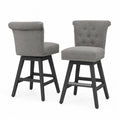 Barhocker 2er Set mit Rückenlehne Polyestergewebe Polstersitz Kautschukholz rechteckig Grau Schwarz 51 x 56 x 103 cm