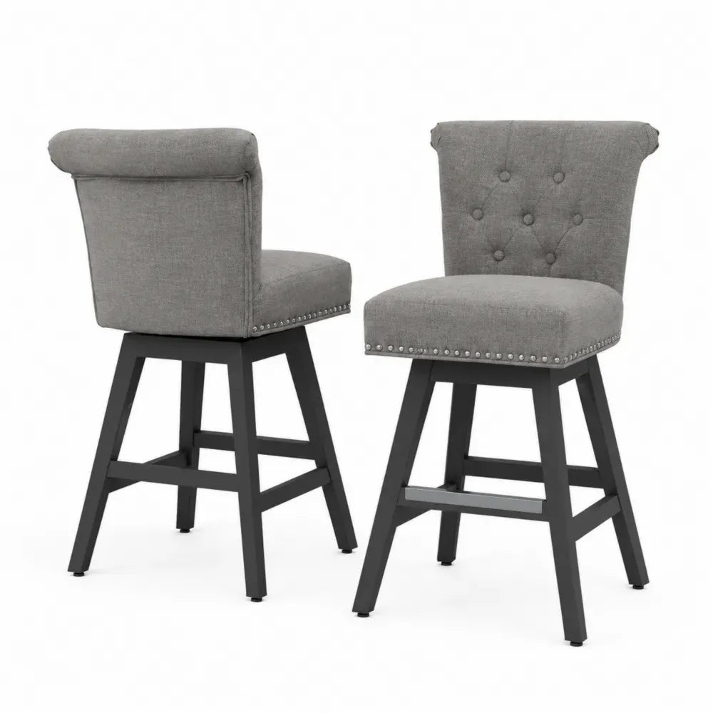 Barhocker 2er Set mit Rückenlehne Polyestergewebe Polstersitz Kautschukholz rechteckig Grau Schwarz 51 x 56 x 103 cm